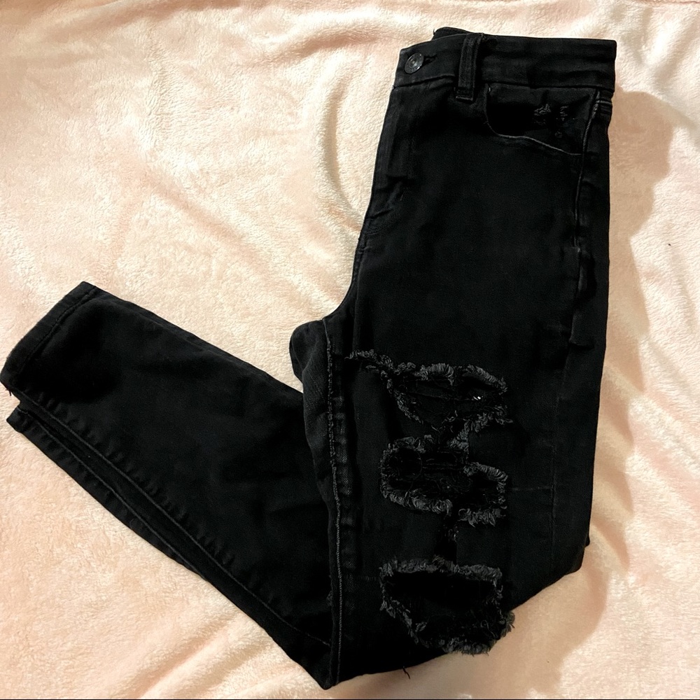 American Eagle black ripped skinny jeans 8 short